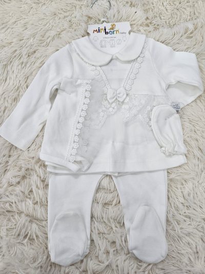 Set Newborn 5piese Alb cu Dantela