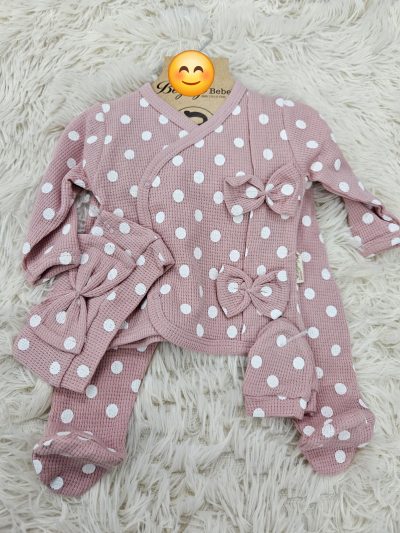 Set Newborn 5piese Roz Pudra cu Buline