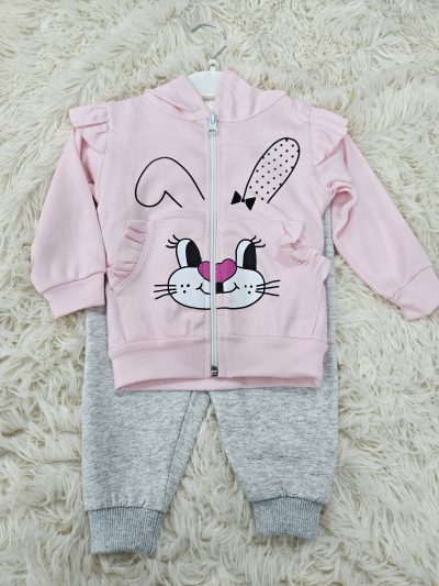 Compleu 3piese Bunny Roz cu gri 80 cm