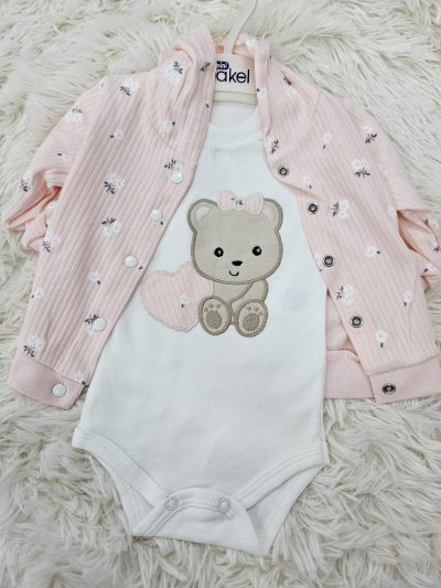 Compleu 3piese Teddy cu inima 3-6luni - imagine 3
