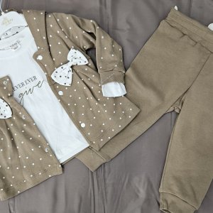 Set 3 piese fetițe din bumbac cu buline și fundițe