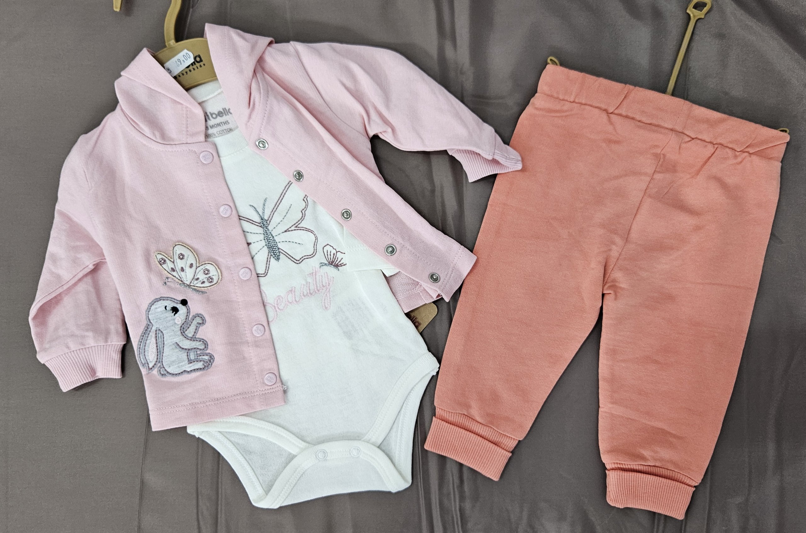 Set 3 piese din bumbac 100% pentru fetițe – „Beauty”