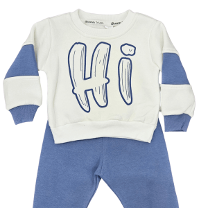 Compleu Casual din Bumbac (2 Piese) cu Mesaj "HI"