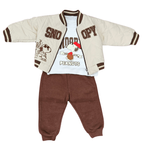 Set 3 piese pentru băieți – 9-24 luni | Jachetă matlasată + Bluza Snoopy + Pantaloni