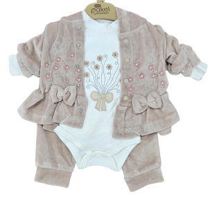 Set 3 Piese Fetiță – Bumbac 100% | Body + Bluziță Catifea Fină + Pantaloni asortați